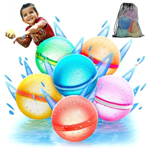 Globos de Agua Reutilizables,Juguete de Verano para Niños y Niñas, Juguetes de Playa para la Piscina para Edades de 3 a 12 años, Actividades Aire Libre, Juegos de Agua Auto sellantes (6 ud)