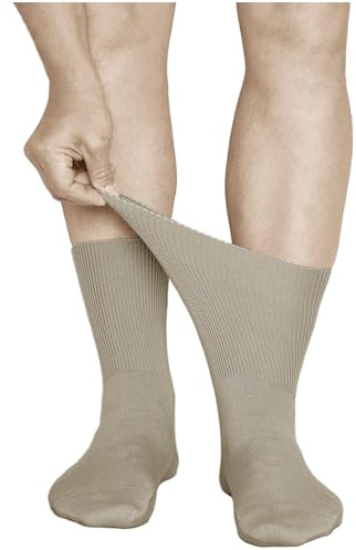 vitsocks Homme chaussette extra large non comprimante diabétique (3 PAIRES) sans élastique pieds gonflés gros mollet, beige, 42-43