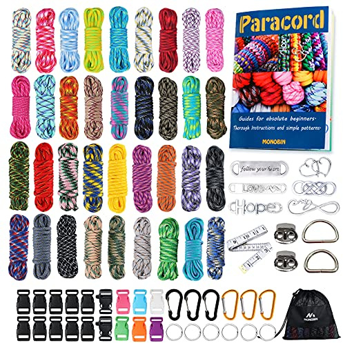 MONOBIN Kit de Fabrication de Bracelets en paracorde – 550 Cordes Multifonctions en paracorde 36 Couleurs avec Accessoires complets pour la Fabrication de lanières, Cordes de Tente
