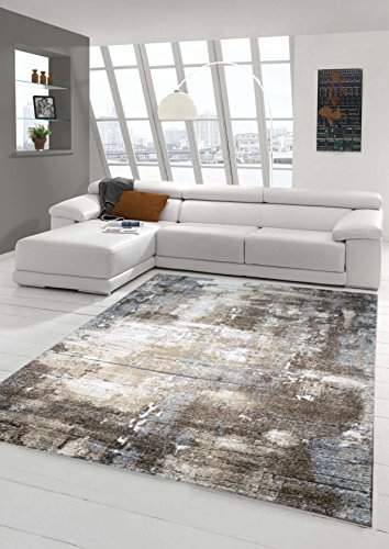 Teppich-Traum RUNDER Designer Teppich Wohnzimmer modern ABSTRAKT Linien braun beige grau Creme meliert Größe 120 cm rund