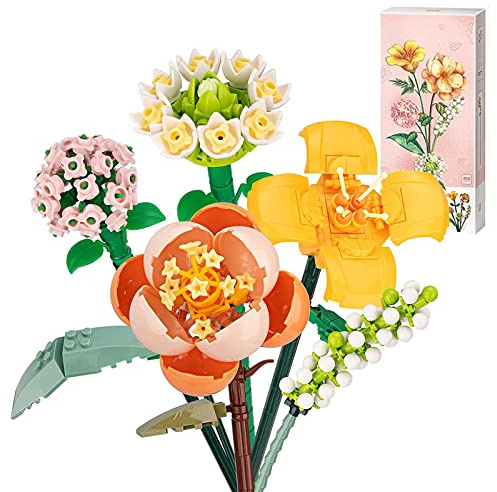 Flower Bouquet Building, Artificial Flowers, Creative Project for Adults | Decorative Home, Idea Gifts, Botanical Collection Not Compatible with Lego 456 PCS (Lily/Gardenia/Hydrangea/Camellia)