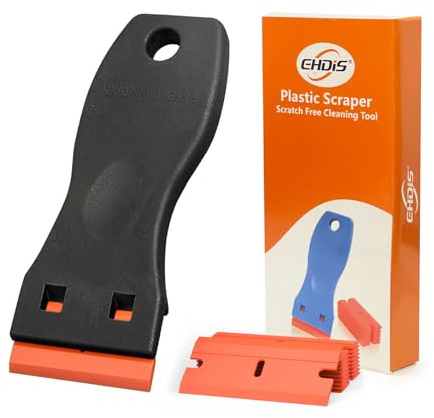 EHDIS 1.5 Plastic Razor Scraper Tool with 10pcs Double Edged Blades for Adhesive Remover,Removing Labels Stickers Decals Taping on Glass Windows(True Black)