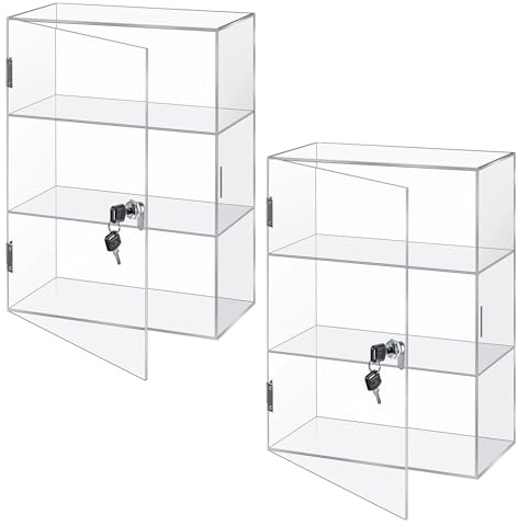 Juexica 2 Stück Acryl-Vitrine mit Schloss, Transparent, 30 x 15 x 40 cm, Multifunktionale sichere Aufbewahrungsbox für Einzelhandelsgeschäft