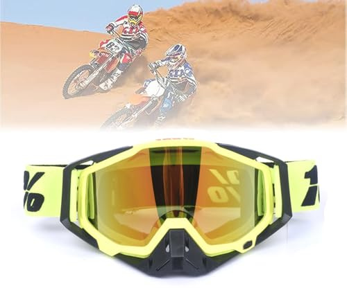 Motocross-Brille Mit Verspiegeltem, Motocross Lederbrille, Motorradbrille, Geeignet für Motorräder, Rennwagen, Offroad-Rennen, Offroad-Motorräder, Mountainbikes, Ski- Oder Offene Helme Usw, Gelb