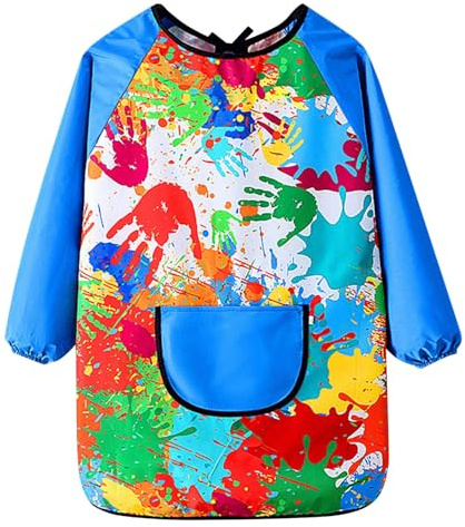 Delantal de pintura para niños y niñas, resistente al agua, bata de pintor, escuela, arte, manualidades, cocina, azul, 11-14 años