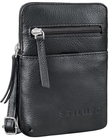 STILORD 'Indie' Brustbeutel Damen Herren Leder klein - Vintage Festival Tasche - Echtleder Brusttasche - Kleine Handytasche Aus Echt Leder, Farbe:schwarz