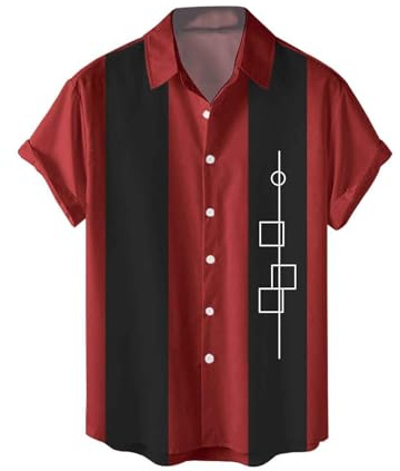 Chemise de bowling pour homme - Style rockabilly - En coton - Manches courtes - Décontracté - Boutonné - Bicolore - Lounge des années 50 - Vintage - Rétro - Chemise de loisirs