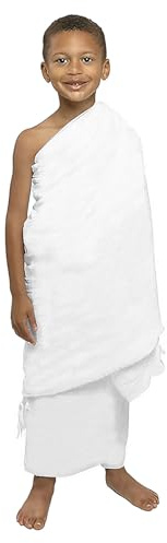YJZQ Ihram Enfant Serviette Ehram Blanche Pure Set pour Pèlerinage Ensemble Tissage 660 g/m² Ahram Robe 2pcs Serviettes Omra pour Garçon Musulman - 76x155cm (Sans franges)