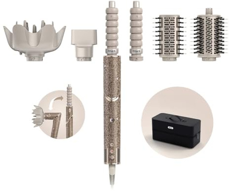 Shark FlexStyle Sparkle Limited Edition Champagne Diamond 5-in-1 Air Styler & Hair Dryer: Auto-Wrap Curlers, Paddle Brush, Oval Brush, Concentrator, Diffuser, Storage Case, No Heat Damage HD446JSUK