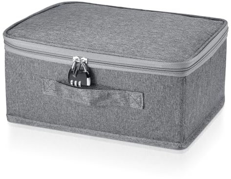 MICHIHOMIE Fabric Storage Box with Combination Lock, Collapsible Clothes Wardrobe Storage Box, Storage Boxes with Lid for Bedding, Clothes, Toys, Medicines (30 x 20 x 14 cm)