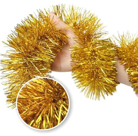 Tinsel Garland Scintillante,Ghirlanda Natalizia Festone di Orpelli,Ghirlanda Di Natale,Tinsel Appendere Albero Adatto per Decorazioni per Alberi di Natale,Matrimoni,Case,Feste,Oro,2M,5 Pezzi
