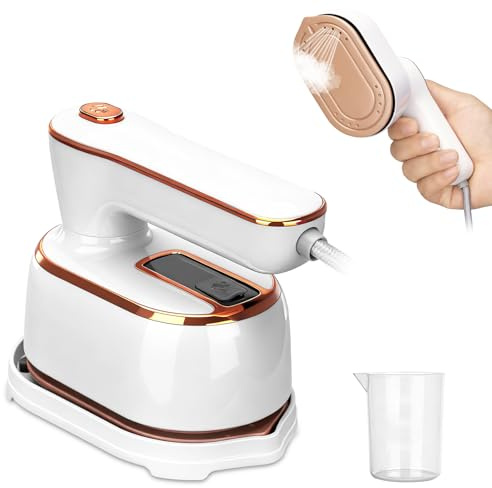 TAVADA Ferro da Stiro da Viaggio Mini 2-in-1,mini ferro da stiro da viaggio,1000W,soletta in ceramica,funzione asciutto/vapore,Ferro da Stiro a Vapore Portatile con base e manico pieghevole