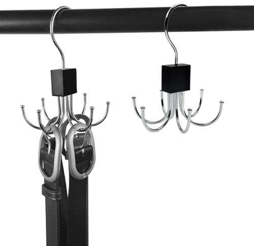 4 Pièces Porte Ceinture pour Placard, Cintres de Ceinture Rotatifs à 360 °, Gain de Place, avec 6 Crochets, Multifonctions, pour Cravates, Ceintures, écharpes, Foulards, Sacs et Chapeaux (Noir)