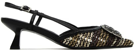 Lodi - Zapato de salón Destalonado,tacón Kitten,de Piel y Tela,con pedrería,de Rejilla,Calado,Elegante para: Mujer Color: Negro Talla:37