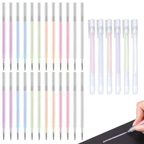 LEIIERUY Penne Colla a Asciugatura Rapida, Set con 6 Penne + 24 Ricariche in 6 Colori, Punta a Sfera da 1 mm per Scrapbooking, Carta, Tessuto, DIY, Decorazioni e Lavori Creativi