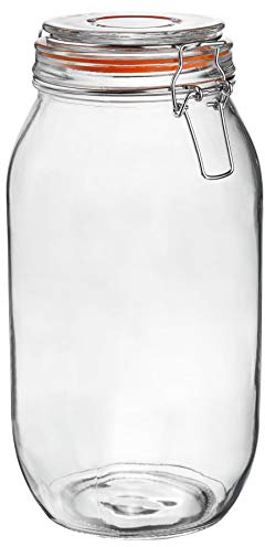 Argon Tableware Glass Jar with Airtight Metal Clip Lid - 2000ml/70.3oz - 1 Pack - 4 Colour Seals - Extra Large Storage Container Round Preserving Jar for Pickling, Chutney, Jam, Coffee, Biscuit