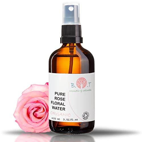 Eau de rose biologique. Hydrolat de rose issu de l'agriculture biologique. Hydratant pour la peau. Lotion faciale anti-âge. Soins des cheveux. Anti-acné - 100 ml