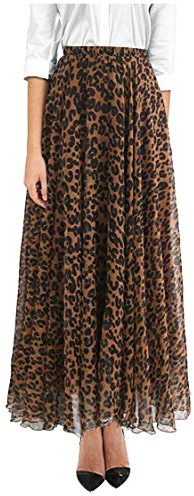 keland Damen Elastisch Leopard Drucken Aquarell Maxi Rock Kleid Mit Hoher Taille (Braun, M)