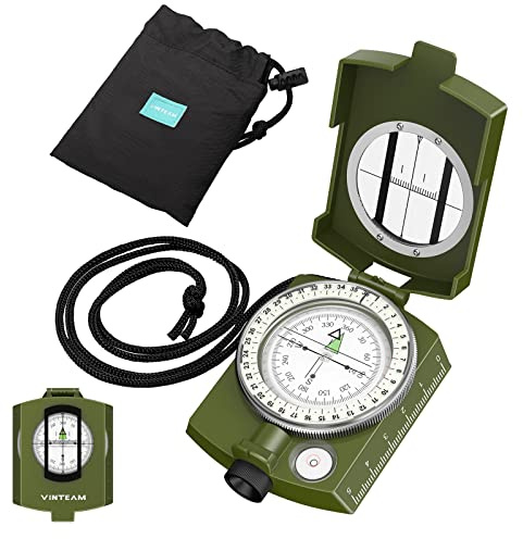 VINTEAM Waterproof and Shockproof Compass Hiking with Fluorescent Design, Adjustable Diopter Sighting Lens, Multi-functional Compass Navigation for Hiking Camping Adventure