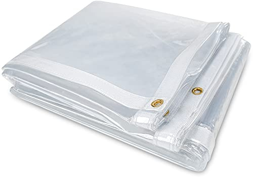 6 x 8FT Outdoor Clear Tarp Curtain Waterproof Wind-Proof 24 Mil Transparent Vinyl Tarp for Patio Pergola Garden Canopy Rainproof Anti-Tear PVC Thick Cover with Grommets