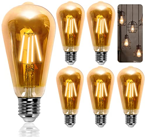 Aigostar ST64 Bombilla LED E27 Edison Estilo Vintage (Casquillo Gordo, 8W (Equivalente A 60W), Bombilla De Filamento Led Blanco Cálido (2200K). Ángulo De Haz 280º. No Regulable. Pack 5 Uds