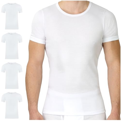 SES Herren Unterhemd Feinripp 4er Pack XL - Kurzarm Unterhemden 100% Baumwolle, Weiß - Kochfest & Atmungsaktiv - Basic T-Shirt Herren mit Perfekter Passform