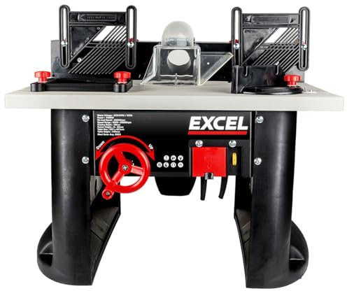 EXCEL 1500W Router Table, Rise & Fall System and Safety Switch, Variable Speed Woodworking Machine 28,000rpm, Cutter Storage, 1/2 & 1/4 Collets Included, Table Router, 240v routertable, Bench Top
