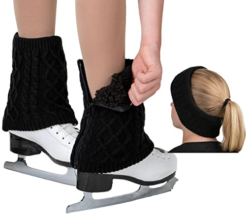 CRS Cross Jambières et bandeau pour patinage artistique Fermeture éclair facile à mettre et à enlever. Doublure polaire chaude, court