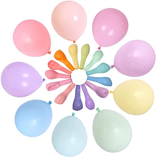 Lot de 100 ballons multicolores pastel en latex de 5 (10pièce par couleur, 10couleur) avec ballon de rechange et ruban, ballons arc-en-ciel pour décoration de fête, anniversaire, mariage, célébration