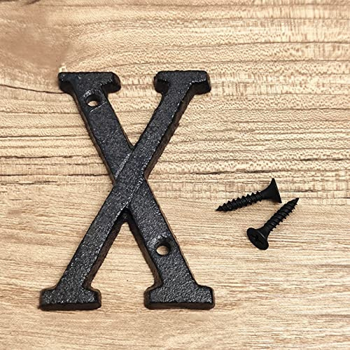 3D House Plaque Numbers 0-9 Letter A-Z Black Cast Iron 8cm Metal Digital Door Plate Sign with Screws Alphabet Home Outdoor Anti-Rust Exterior Signage Doorplate Hotel Apartment Street Mailbox (X)
