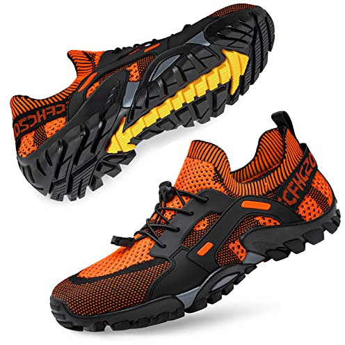 SOBASO Hiking Water Shoes Women Quick Dry Swimming Shoes Men Aqua Shoes for Beach Lake Pool Papaya Orange/Black