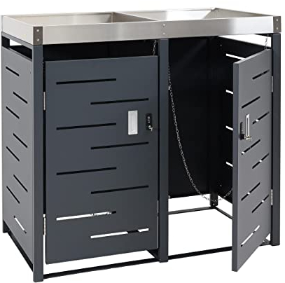 2er-Mülltonnenverkleidung HWC-H40b, Mülltonnenbox, Pflanzkasten Edelstahl-Metall-Kombi 39kg 110x115x62cm erweiterbar