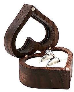 youjia Holz Ringschatulle Schmuck Schachteln Soft Interieur Vintage Präsentation Box Herz Ringbox Tragbar Kleine Ringträgerbox für Vorschlag Verlobung Hochzeit Zeremonie