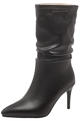 Joliss Femmes Aiguille Bottes Slouch Femmes Pointu Bottes Slouch Femmes A Enfiler Soirée Ankle Bottes Slouch Noir Taille 44 EU/46Cn