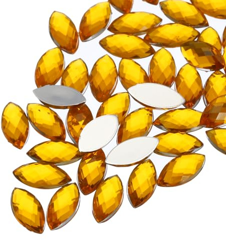 QUARKZMAN 50 Pzdi Pietre Preziose Acrilico con Retro Piatto 7mm x 15mm a Forma Occhio Cavallo Artigianato, Pittura Viso, Creazione Gioielli Finti Gialli