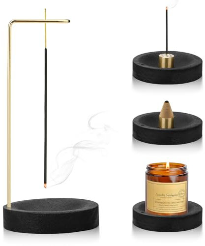 2-in-1 Räucherstäbchenhalter, Handgefertigte Holz Basis Räucherstäbchen Halterung Modernes Design mit Kegel Spule, 9 Loch Incense Holder Räuchergefäß für Home Office Decor Yoga Meditation (Schwarz)