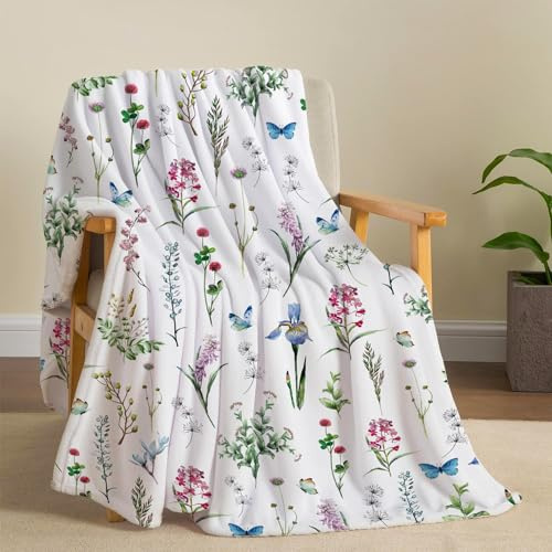 Tupmnbry Coperta con fiori selvatici, coperta floreale botanica, super morbida, in flanella, leggera, soffice, pelosa, per letto, divano e viaggi, 127 x 152 cm