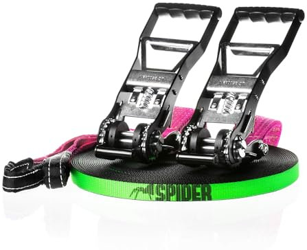 SPIDER SLACKLINE LKS02 - Kit Longline Fly Line 35, Slackline 30 m, Deux cliquets Hummer, Sangle 2,5 m, Sac Inclus - Kit Complet pour slackliners