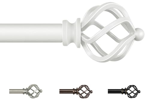 KAMANINA Barras de cortina blancas de 80 a 148 cm, barras de cortina decorativas ajustables para cortinas con ojales, 19 mm de diámetro con remates trenzados