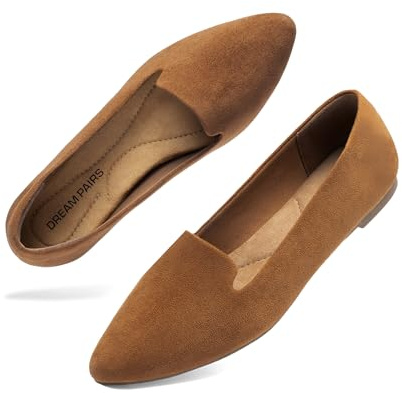 DREAM PAIRS Women's Pointed Toe Slip-On Dressy Flat Shoes Comfortable Business Casual Dress Shoes for Office Work,Size 9.5,Tan,DWUMSP2502