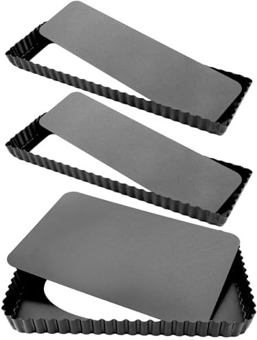 STARVAST 3 stampi per torte con fondo sollevatore, rettangolari, antiaderente, per quiche, per torta, nero, 31 x 21 cm, 35 x 11 cm