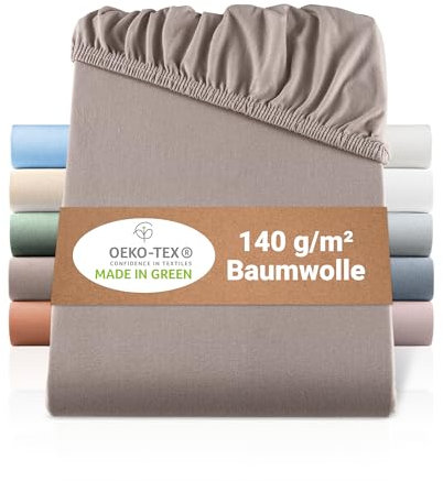BaSaTex Bio Jersey Spannbettlaken 120x200 cm - Spannbetttuch aus 100% Bio Baumwolle GOTS-Zertifiziert - 120x200 cm - Farbe: Taupe
