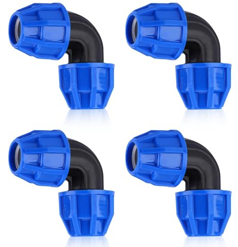 iKALULA 4Pcs Tubo de Polietileno con ángulo de 90°, Codo de Compresión para Tubería de Polietileno de 25mm,Conector de Plástico PP, Roscado PP Tubo PE para Instalaciones Interiores y Exteriores