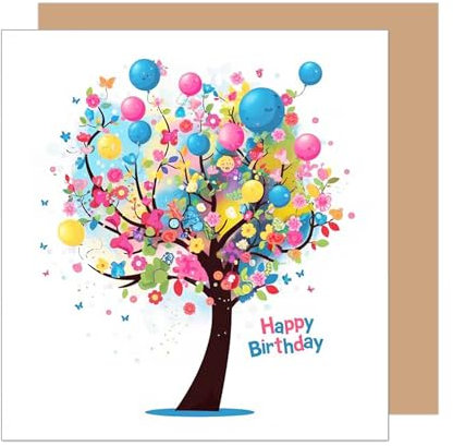 Edition Seidel Premium quadratische Geburtstagskarte mit Umschlag. Glückwunschkarte Happy Birthday Billet Karte für Mann Frau Freundin Freund Kind bunt Baum (GQ365 SW025)