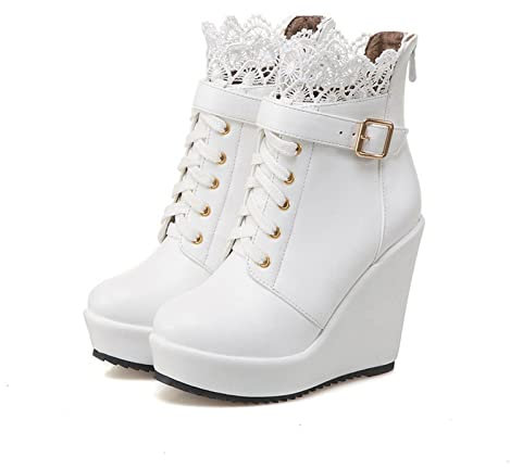 Stivali da Donna Stivali Invernali con Fibbia Super Alta con Zeppa Stivaletti con Plateau per Donna Stivaletti con Lacci Bianchi Neri con Tacco Alto