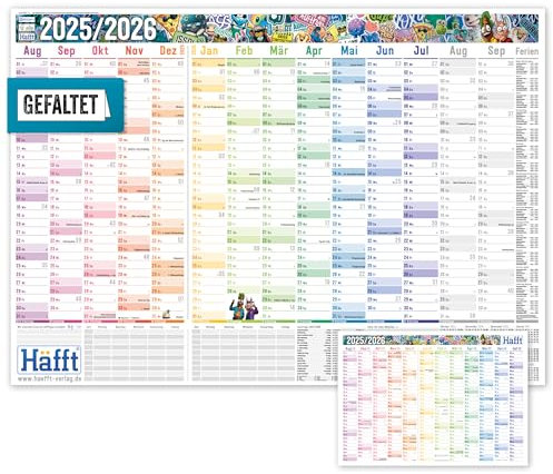 Häfft® XXL Wandkalender Schuljahr 2025/2026 A1 + (89 x 63 cm) groß, gefaltet Brot & Schwein Schuljahreskalender, Schuljahresplaner - nachhaltig & klimafreundlich