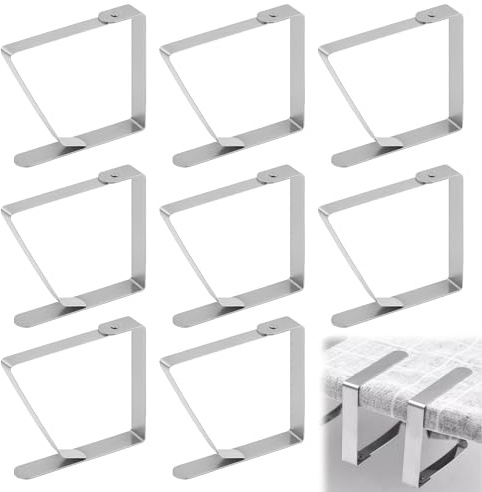 Aihoom 8 Pièces Pinces à Nappe, Acier Inoxydable Nappe Clips Anti-Glissant,Pinces Nappe de Table Exterieur pour 1-3 cm Table de Jardin, Table à Manger Familiale de Restaurant (Argent)