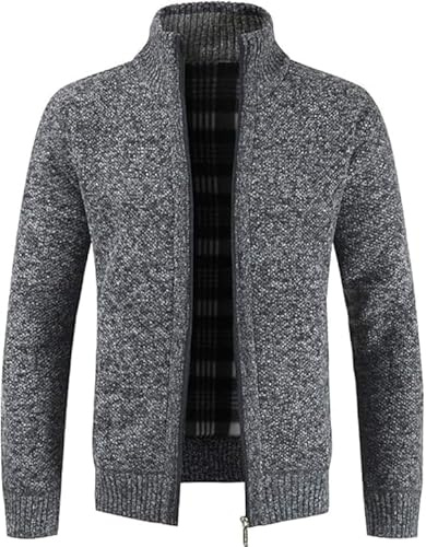 MATINEE -S-6XL -Mens Fleece Thermal Fleece Lined Sweater Cardigans Blue (UK, Alpha, XL, Regular, Regular, Light Grey, Style: Steven)