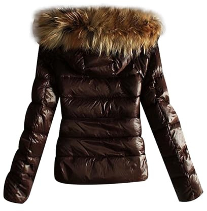Veste d'hiver pour femme - Manteau d'hiver court - Doudoune brillante - Veste matelassée - Vêtement d'extérieur pour femme - Manteau en duvet avec col en fausse fourrure - Manteau matelassé n29