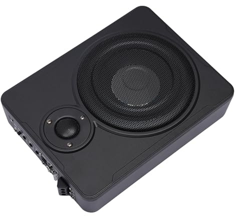 Babeenoo Kompakt aktiv subwoofer, 8 tum, 300 W, understol, bil, subwoofer med avstämda anslutningstrådar, underbyggnadsuppsättning 31,5 x 24 x 7,5 cm för bilar, lastbilar, jeeps